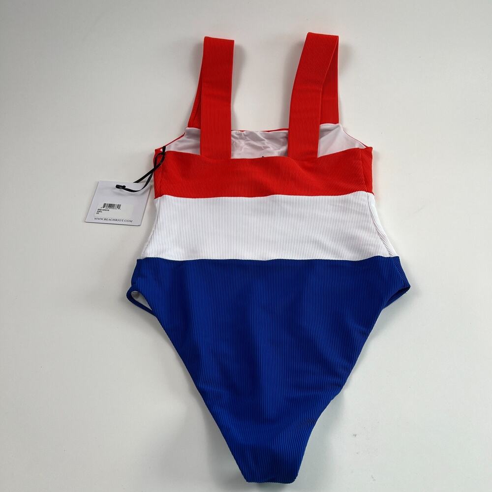 Beach Riot One Piece Square Neck Ribbed Swimsuit Red/Blue/White Size XS NWT - Picture 9 of 11